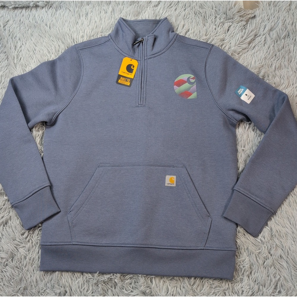 Carhartt Sweatshirt Womens M Blue Gorpcore Half Zip Pockets Outdoors New